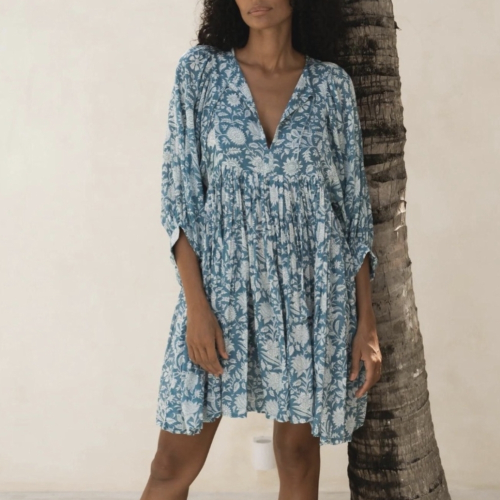 NWOT Daughters of India Kyra Mini Dress in Ocean Blue Medium